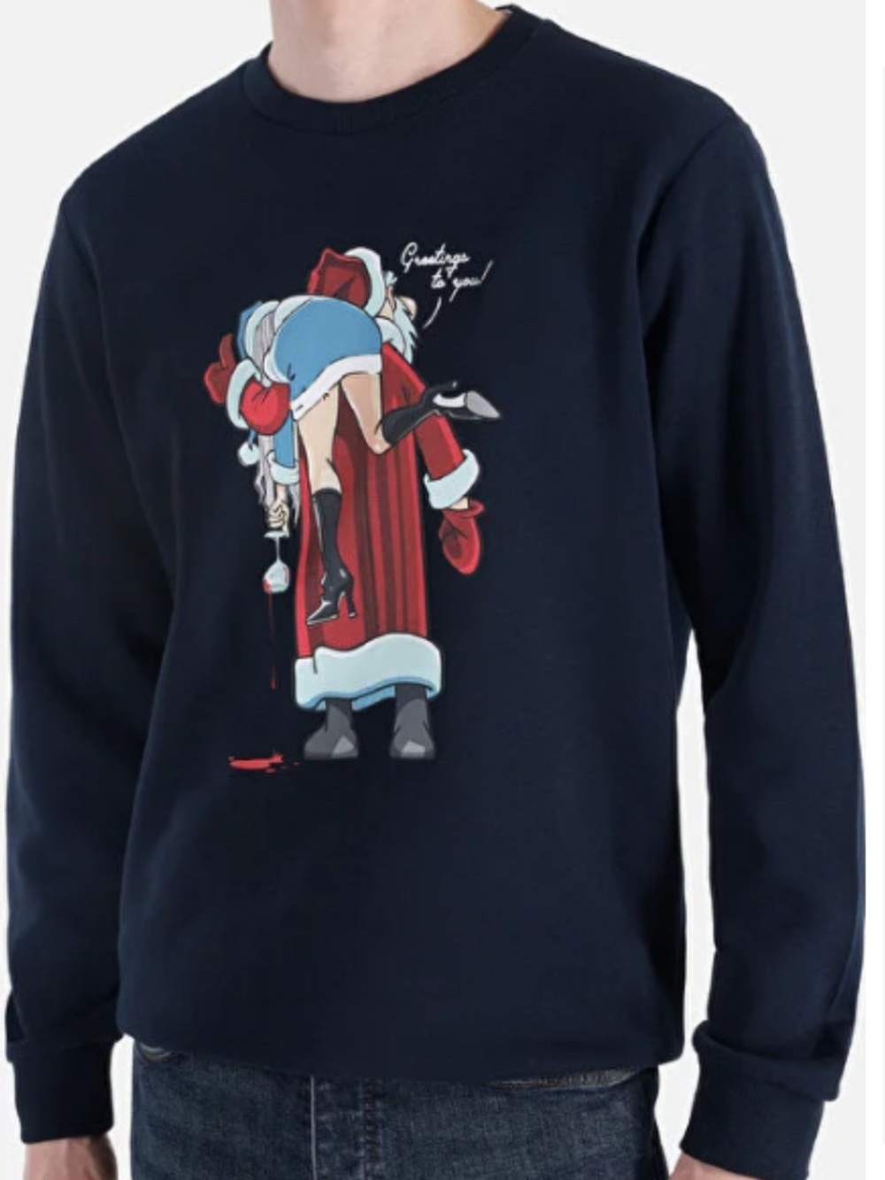 Holiday Time Navy Crewneck Sweater with Retro Holiday Graphic